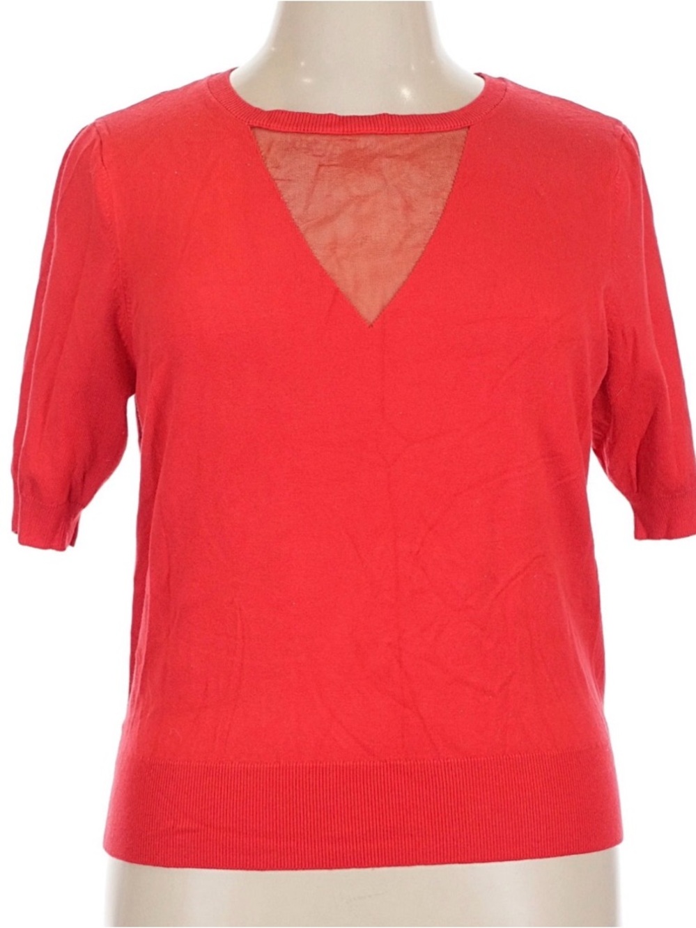 DKNY Coral-Red V-Neck Short Sleeve Sweater